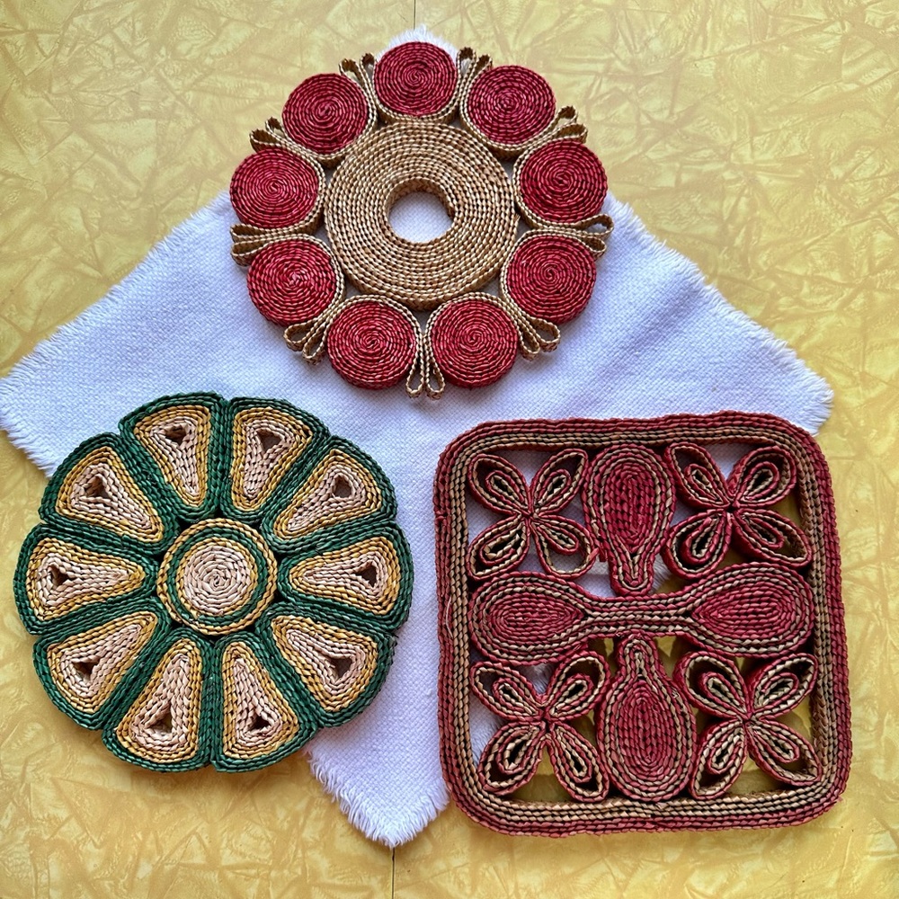 Vintage Straw Rattan Trivets Set of 3